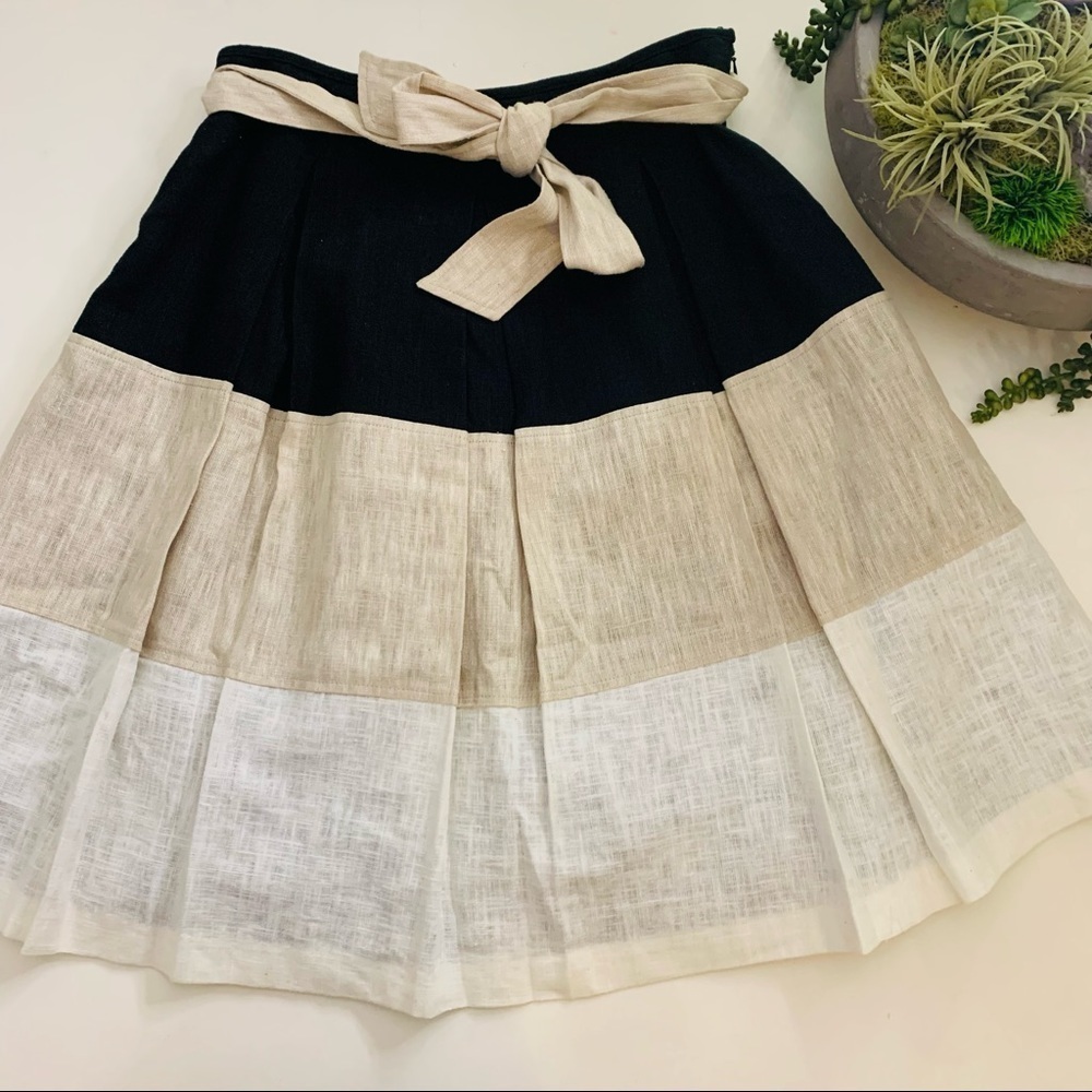 Harve Benard color block neutral Khaki linen A-line skirt Women’s 6